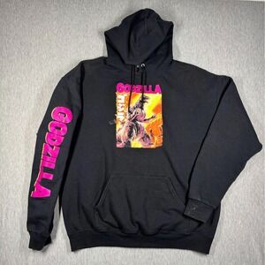 Godzilla Hoodie XL Black Neon Graphic Sleeve Print Official Toho Licensed